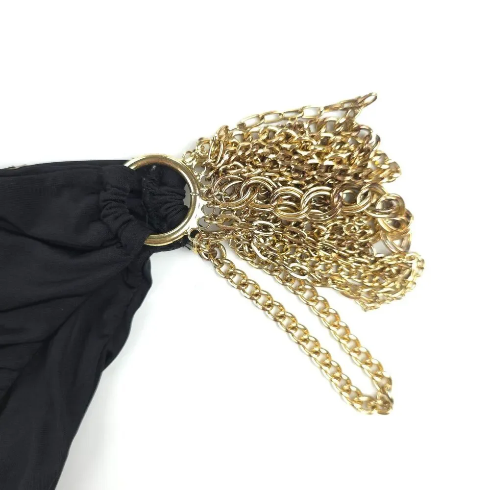 BEACH BUNNY Ball & Chain Triangle Bikini Top Ruched Chain Bottom Set 90s Y2k
